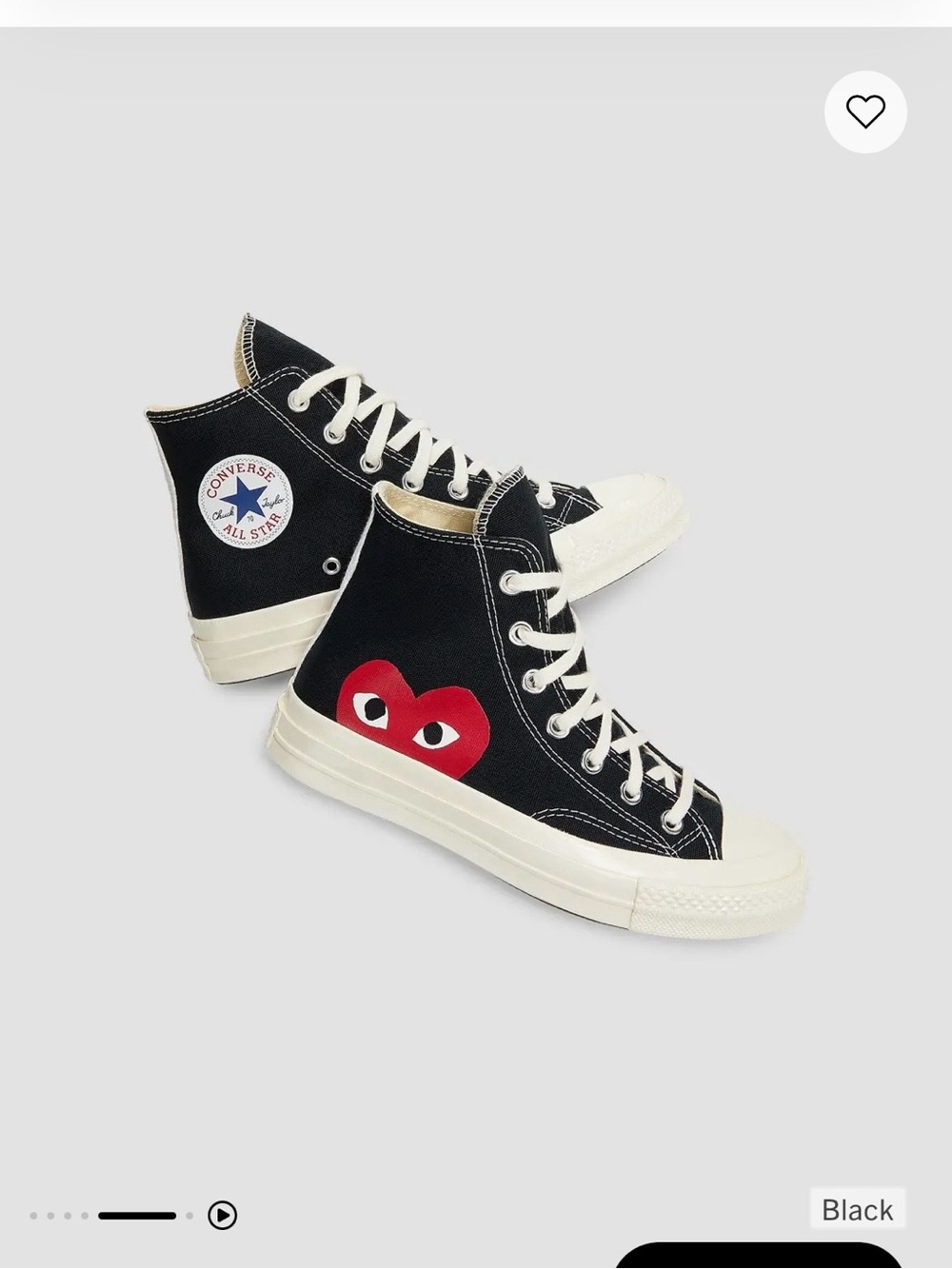 Converse Black High-Top Sneakers with Red Heart Graphic